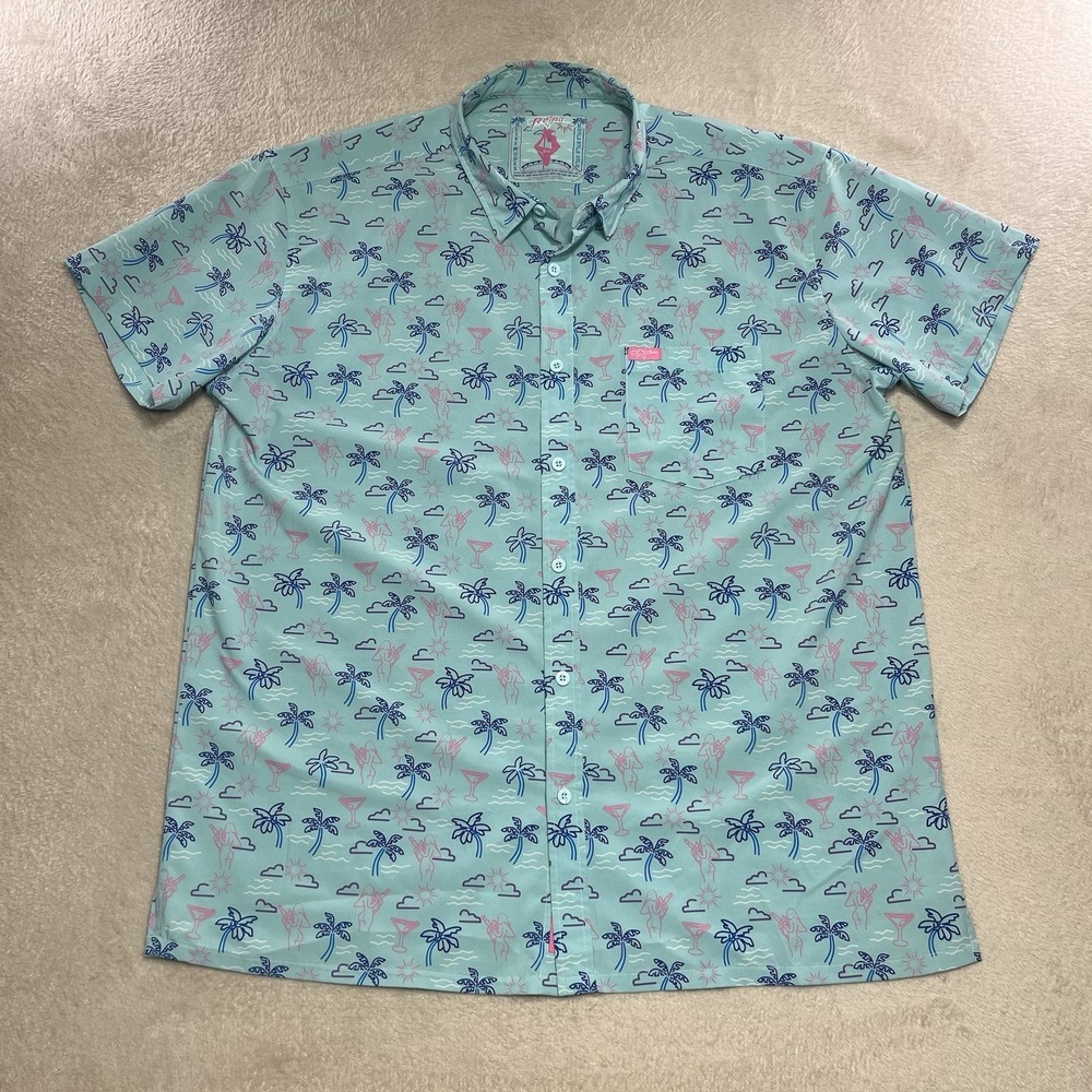 Retro Rifle Miami Vice Hawaiian Shirt Girls Guns Martinis Size 2XL Blue Pink